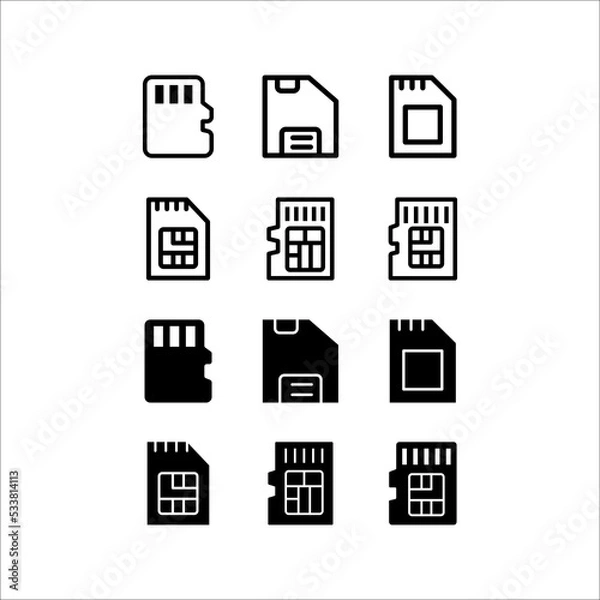 Fototapeta Memory card icon set on white background. Vector illustration.