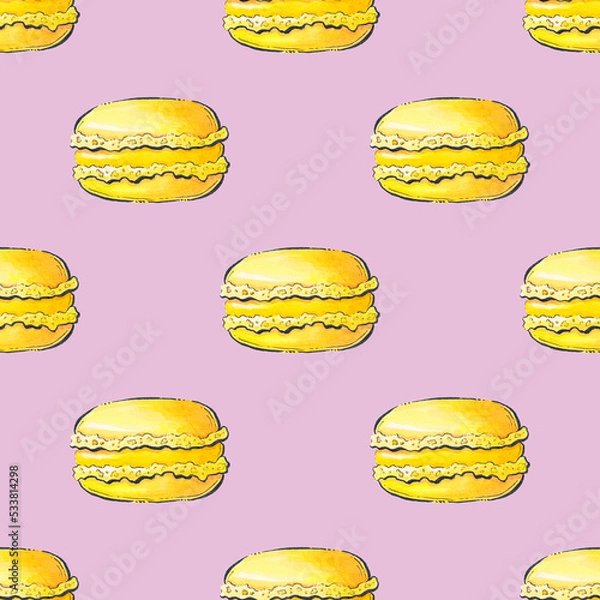 Obraz Pattern with macaroons. Watercolor seamless background.