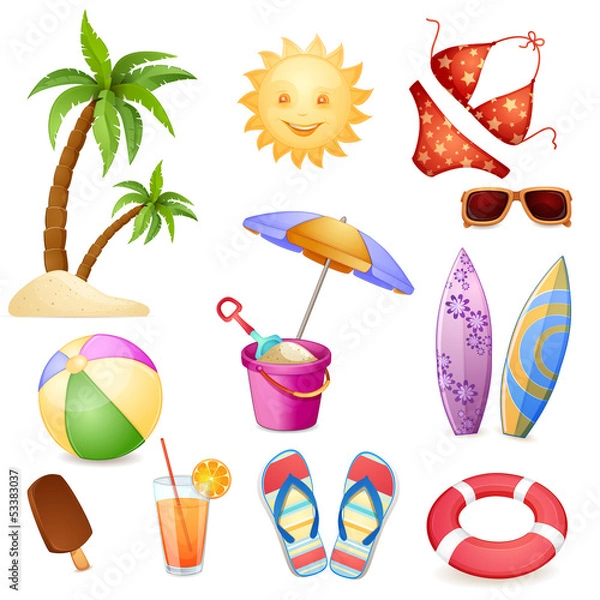 Obraz Summer beach elements isolated on white