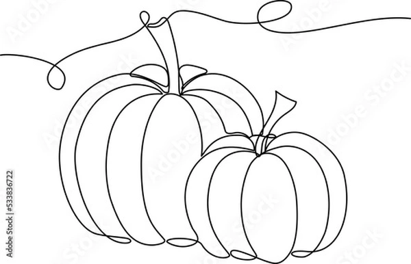 Fototapeta Trendy contour pumpkins continuous line drawing