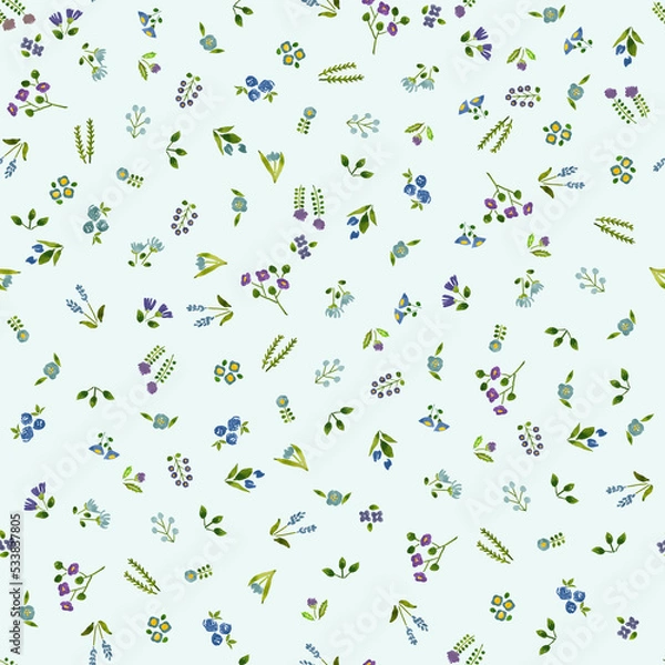 Fototapeta 水彩画の小さなお花のシームレスなパターン。テキスタイル、壁紙、包装紙のデザイン。