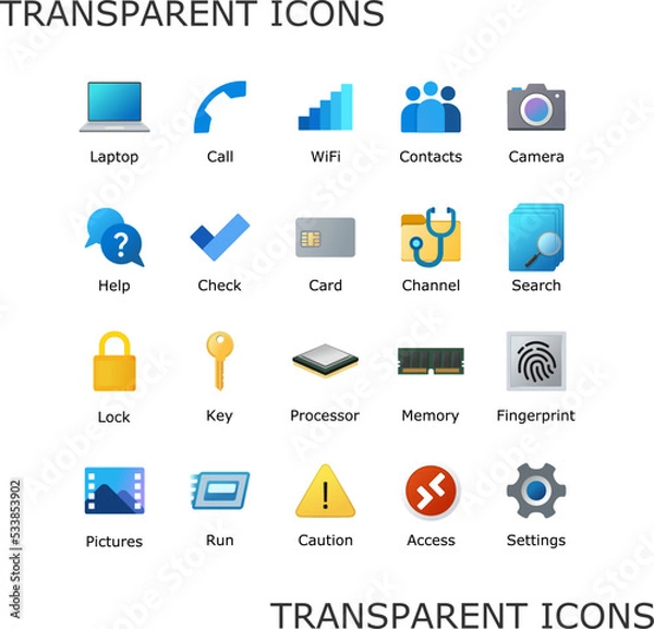 Obraz Desktop icon pack. My computer folder theme. Transparent shortcuts. Linux customization icons. PC signs. System software and app. Mobile UI. New eleven inspired vector illustrations.