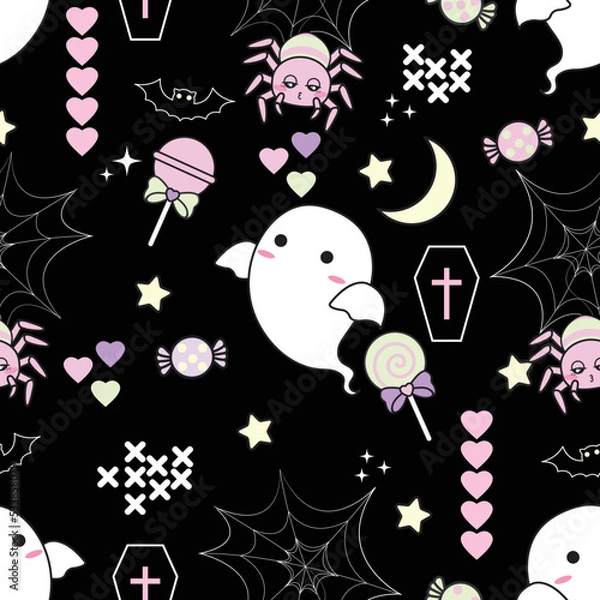 Obraz Cute seamless pattern halloween in sweet theme decorate by kawaii halloween items.