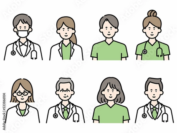 Fototapeta 医師の上半身のイラスト素材セット