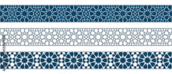 Obraz Set of borders of Islamic pattern for Ramadan greetings cards and templates. Vector illustration.