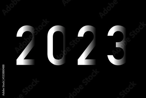 Fototapeta 2023 digits, number on black background. Parts of digits are hiding in dark background. 3d effect. Vector illustration.