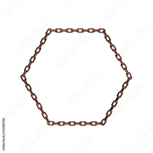 Fototapeta Bronze chain. 3D rendering illustration. Hexagon frame.