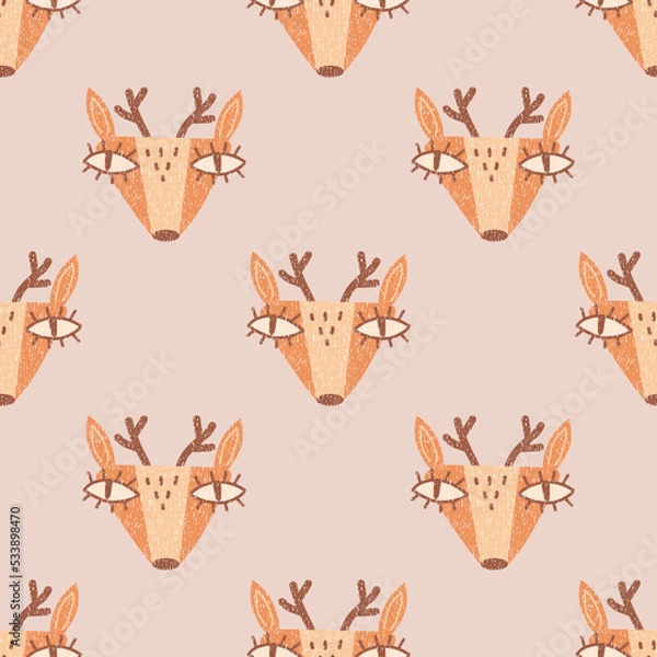Obraz Childish scandinavian pattern with cute deer head. Seamless texture for textile, fabric, apparel, wrapping, paper, stationery, nursery.
