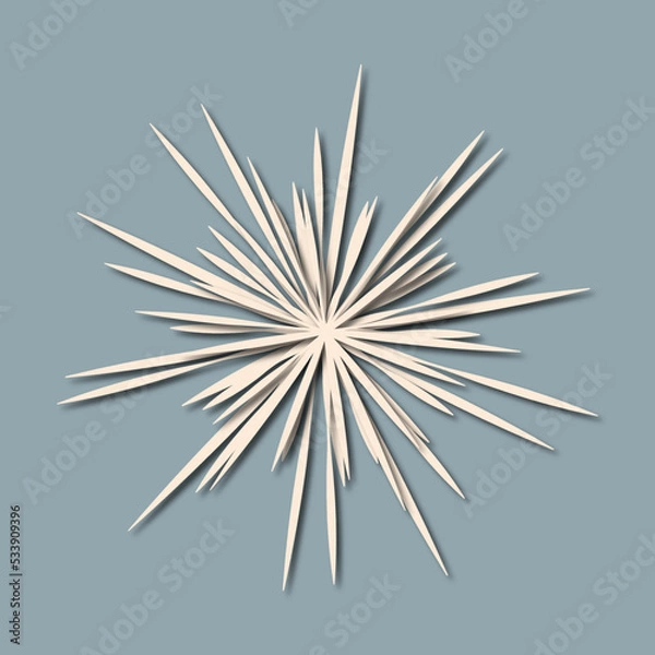 Fototapeta White elegant snowflake in paper cut out style. Ivory flower with shades on pastel blue background. 3d effect.