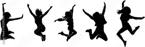 Fototapeta Set of silhouette long haired girl jumping while dancing