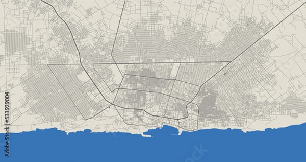 Fototapeta Mogadishu vector map. Detailed map of Mogadishu city administrative area. Cityscape panorama illustration. Road map with highways, streets, rivers.