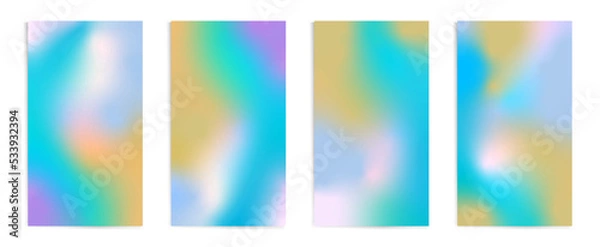 Fototapeta Holographic effect vertical stories, cover templates design set for social media posts and stories banners. Blurry abstract backgrounds. Vector covers with gradient mesh in y2k retro style.