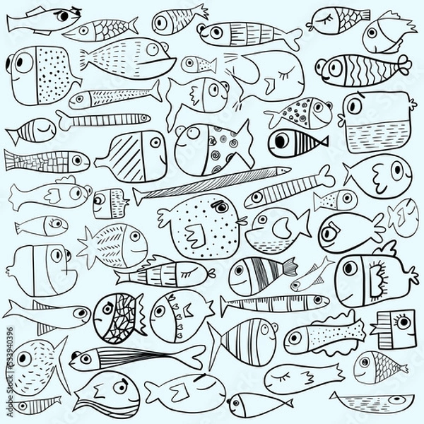 Obraz hand drawn set of doodle elements fish