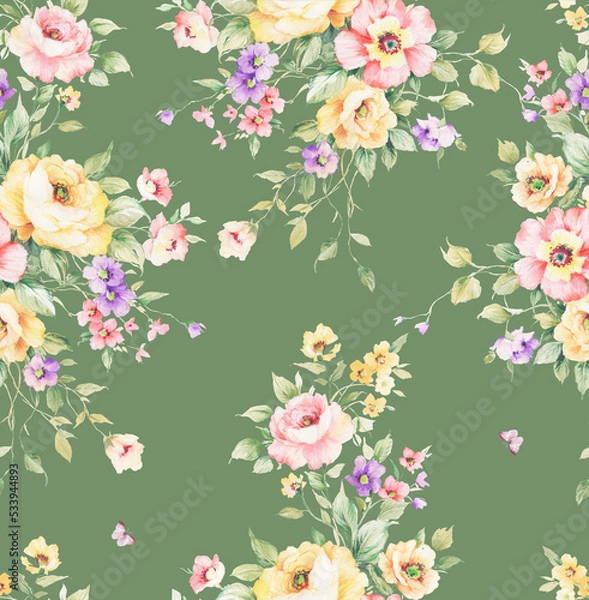 Fototapeta Classic Popular Flower Seamless pattern background.Perfect for wallpaper, fabric design, wrapping paper, surface textures, digital paper.
