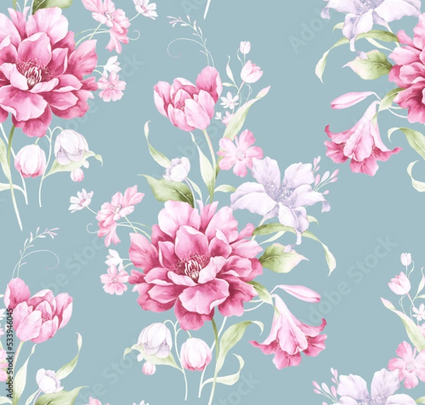 Fototapeta Classic Popular Flower Seamless pattern background.Perfect for wallpaper, fabric design, wrapping paper, surface textures, digital paper.
