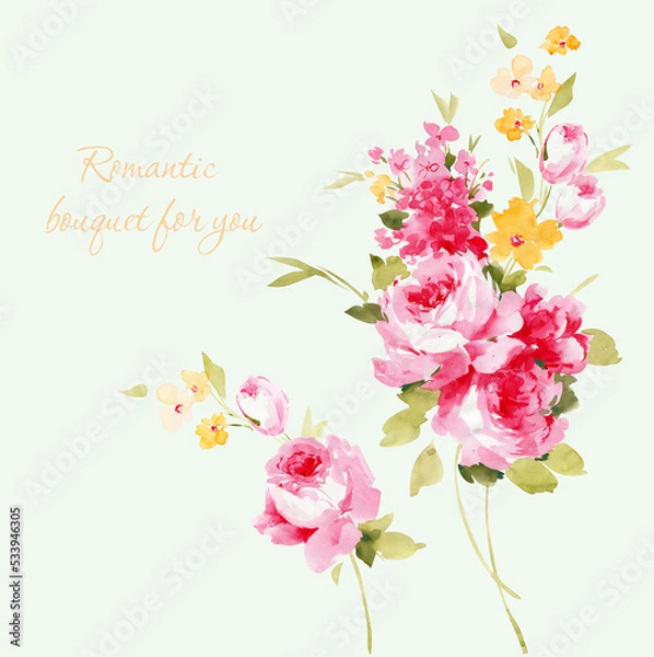Fototapeta Flowers watercolor illustration.Manual composition.Big Set watercolor elements，Design for textile, wallpapers，Element for design,Greeting card