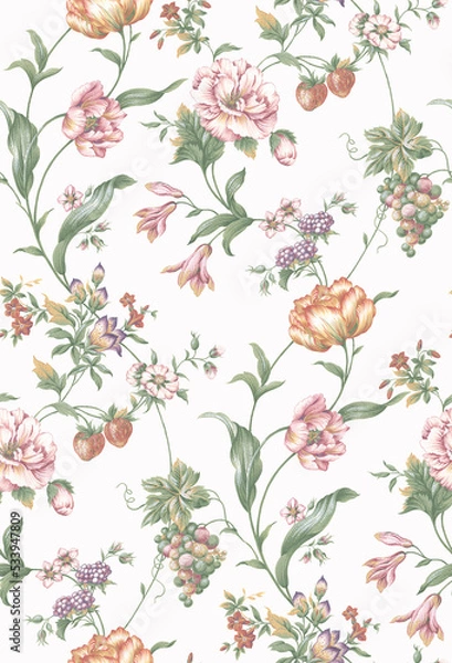 Fototapeta Classic Popular Flower Seamless pattern background.Perfect for wallpaper, fabric design, wrapping paper, surface textures, digital paper.