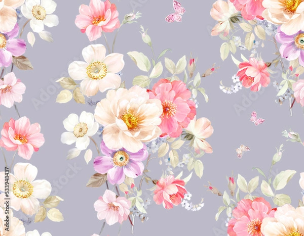 Fototapeta Classic Popular Flower Seamless pattern background.Perfect for wallpaper, fabric design, wrapping paper, surface textures, digital paper.
