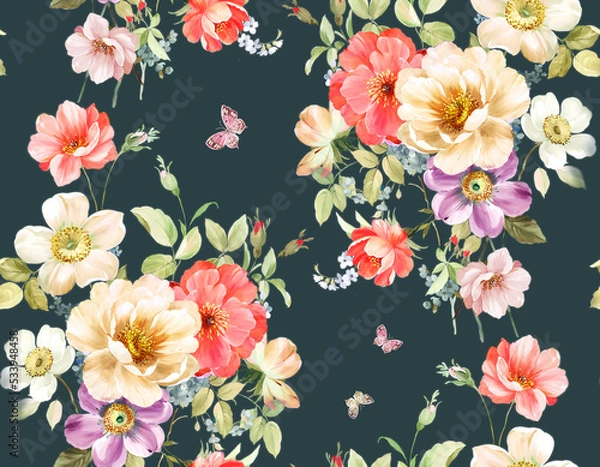 Fototapeta Classic Popular Flower Seamless pattern background.Perfect for wallpaper, fabric design, wrapping paper, surface textures, digital paper.
