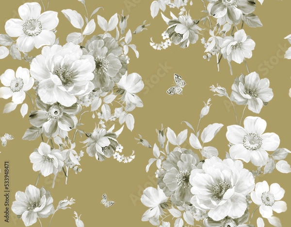 Fototapeta Classic Popular Flower Seamless pattern background.Perfect for wallpaper, fabric design, wrapping paper, surface textures, digital paper.
