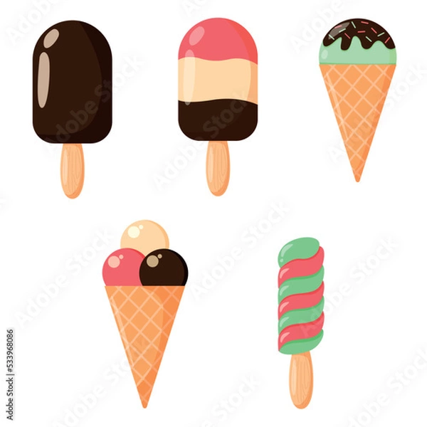 Obraz The Ice Cream, different types. Vector illustration
