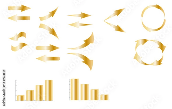 Fototapeta 金色の矢印のベクトルアイコンとグラフのパック	
