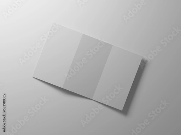 Fototapeta Tri-fold brochure mockup, 3d rendering. White paper A4 mockup.