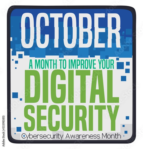 Fototapeta Blue Calendar with Pixels Promoting Digital Security on October, Vector Illustration