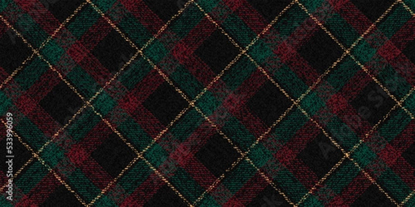 Obraz grungy ragged old dark fabric diagonal texture of  wool suit red green yellow stripes on black checkered gingham repeatable pattern for plaid tablecloths shirts tartan clothes dresses bedding tweed