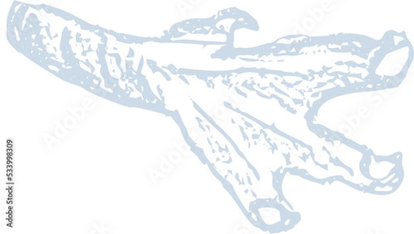 Fototapeta Chalk imprints of fossil of prehistoric animal dinosaur, bird, lizard, fish. Gray archeology fragments. Set of realistic hand drawn sketch art. PNG illustration