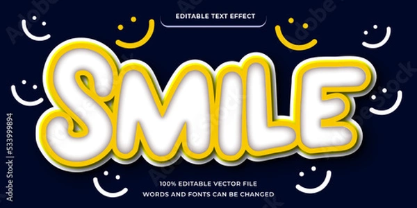 Fototapeta Smile Text effect editable, cute modern font style with white outline