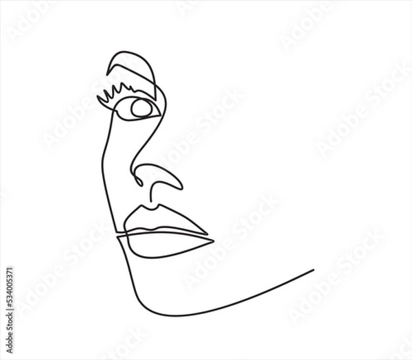 Fototapeta Woman abstract face one line drawing. Female portrait minimalist style. Modern minimal print. Trendy Illustration for cosmetics. Continuous line art. Fashion minimal print. beauty logo. vector