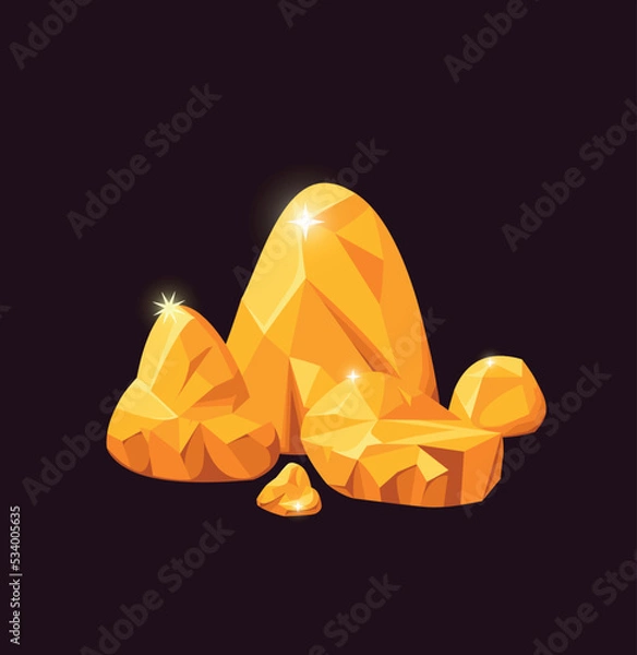 Obraz Gold stone, vector illustration golden nugget, gold nugget clipart, drawing for app, illustration, cartoon vector icon isolated on white background
