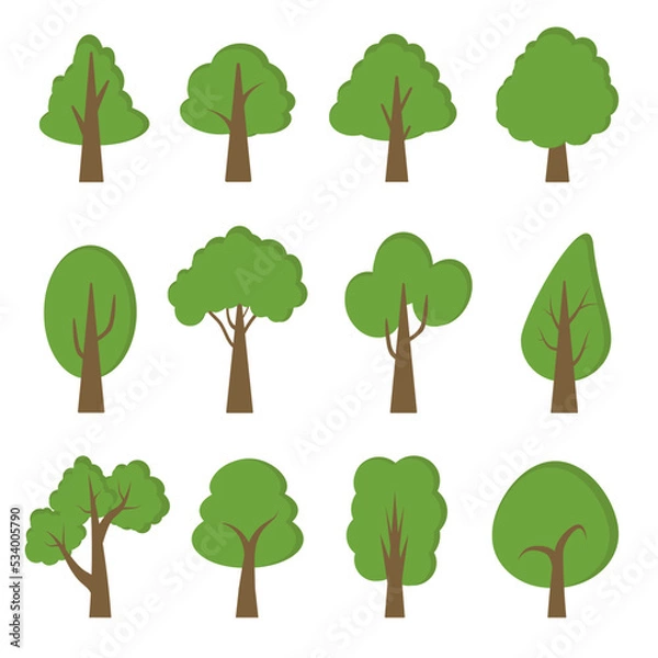 Fototapeta Tree collection illustration Variety of nature, environment, vector cartoon shapes of various trees for decoration.