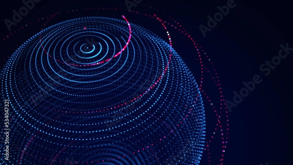 Fototapeta Technology blue sphere with connecting dots and lines. Digital abstract network structure. 3D rendering.