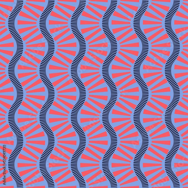 Obraz Seamless geometric pattern with pink and blue lines