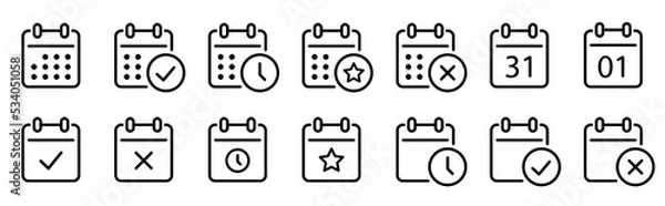 Fototapeta Calendar Icons collection - vector. Calendar symbols isolated. Line style Icon. Flat icon. Editable stroke. Vector Icon