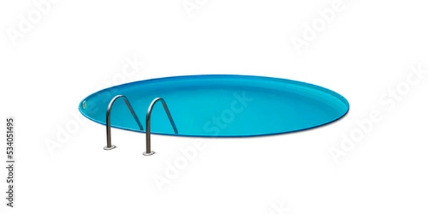 Obraz small round home outdoor swimming pool with blue water isolated on a blue background. layout or template. illustration