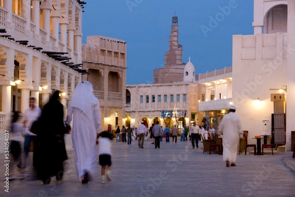 Fototapeta Middle east, Qatar, Doha, Souk Waqif dusk
