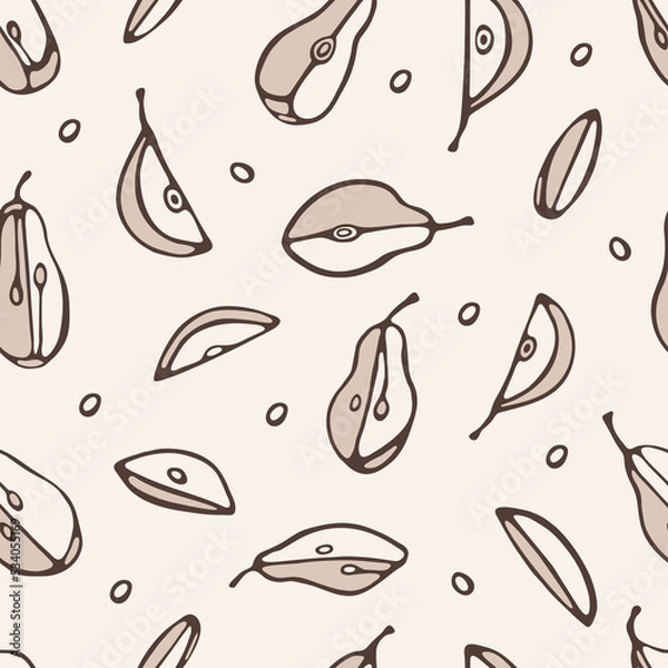 Obraz Fruit Seamless pattern with halves of pears Outline doodles Vector illustration for print, kitchen textile, design wrapping paper