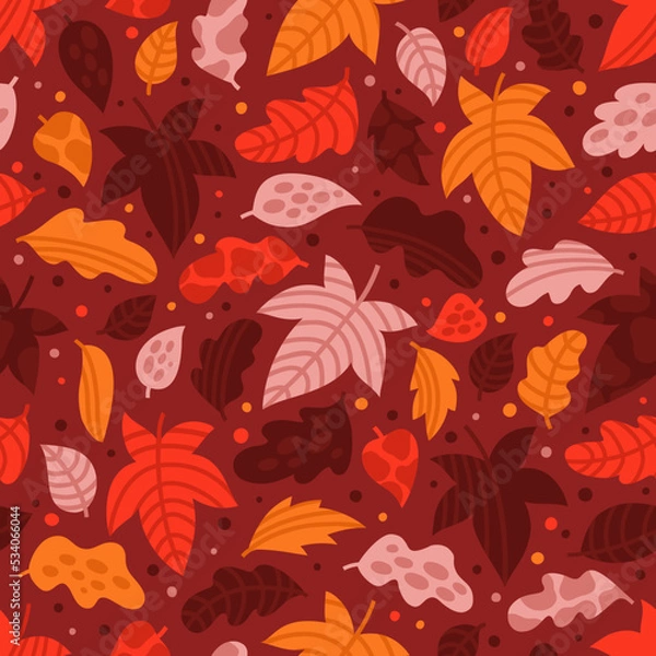 Fototapeta Seamless pattern with multicoloured autumn leaves. Unique design for gift paper and autumn greeting cards on Thanksgiving day