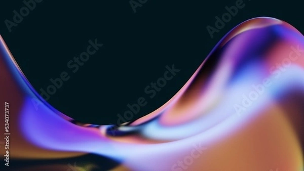 Fototapeta Abstract 3d neon holographic iridescent render. Design visual for background wallpaper banner poster or cover. Fluid organic wave with glass colorful gradient material.
