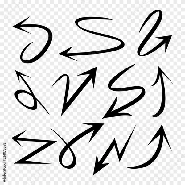 Obraz Hand drawn arrows and graphic elements in black. Stylish elements for design. Vector illustration.