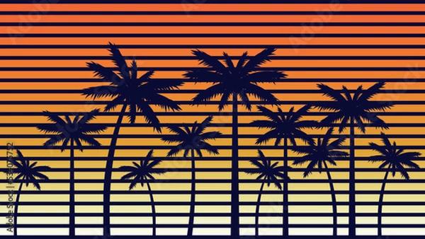 Obraz retro background with palm trees. vector illustration