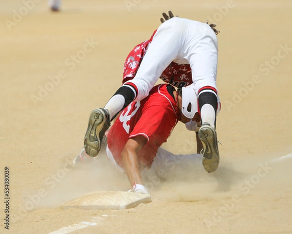 Obraz Baseball slide into base