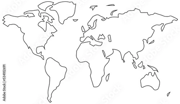 Fototapeta Simple world map line art PNG image