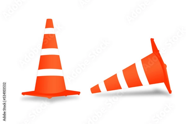 Obraz Single orange traffic warning cone or pylon on white background - under construction, maintenance or attention concept