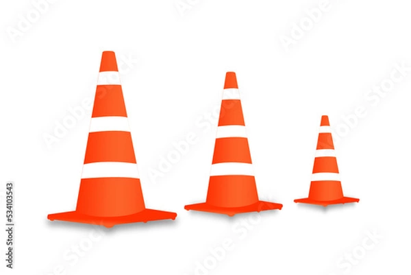 Obraz Single orange traffic warning cone or pylon on white background - under construction, maintenance or attention concept