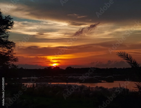 Fototapeta sunset over the river