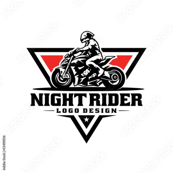 Obraz biker riding motorcycle logo vector